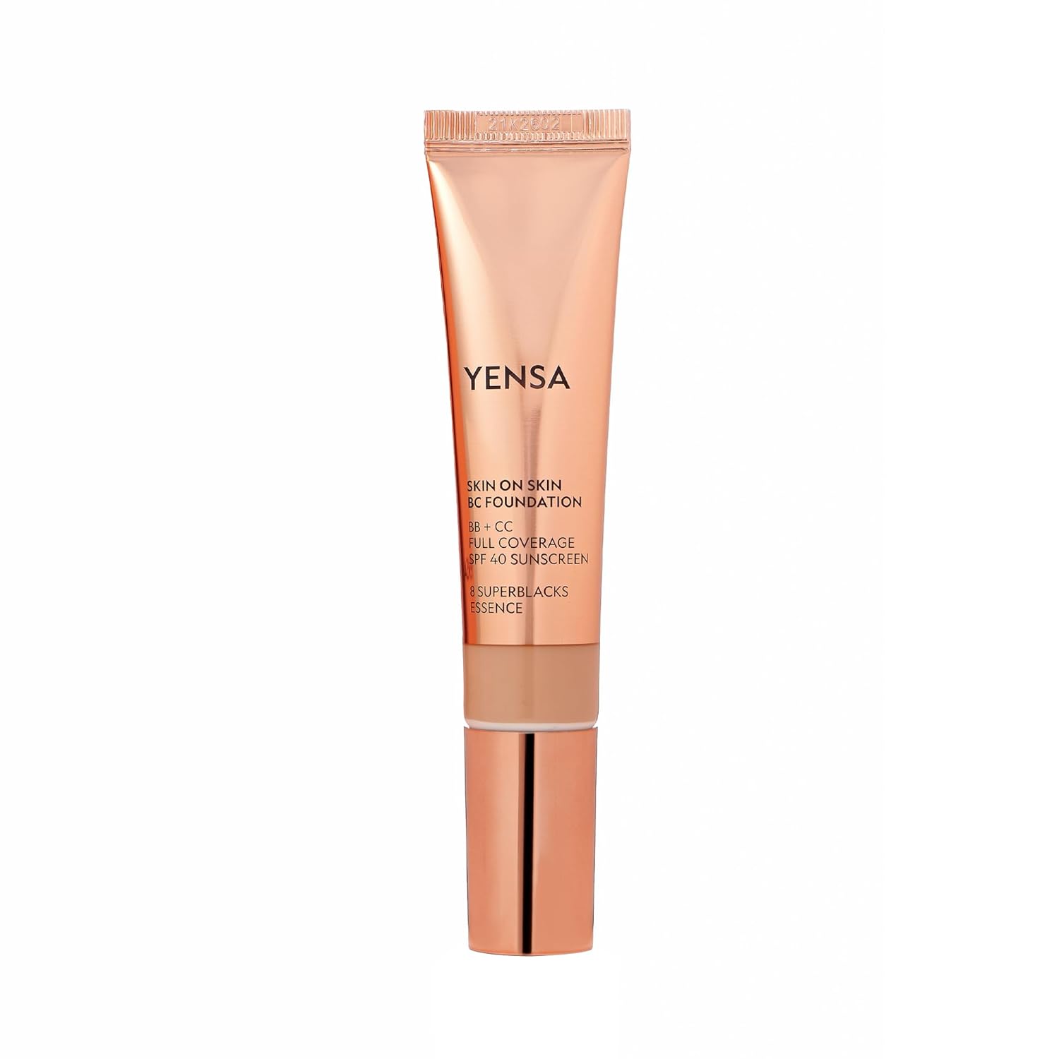YENSA Skin on Skin BC Foundation Makeup - CC Cream, BB Cream & Full Coverage Foundation-In-One - Buildable, Radiant Finish with SPF 40, Hyaluronic Acid, Peptides & 8 SuperBlacks - Tan Golden (1 oz)
