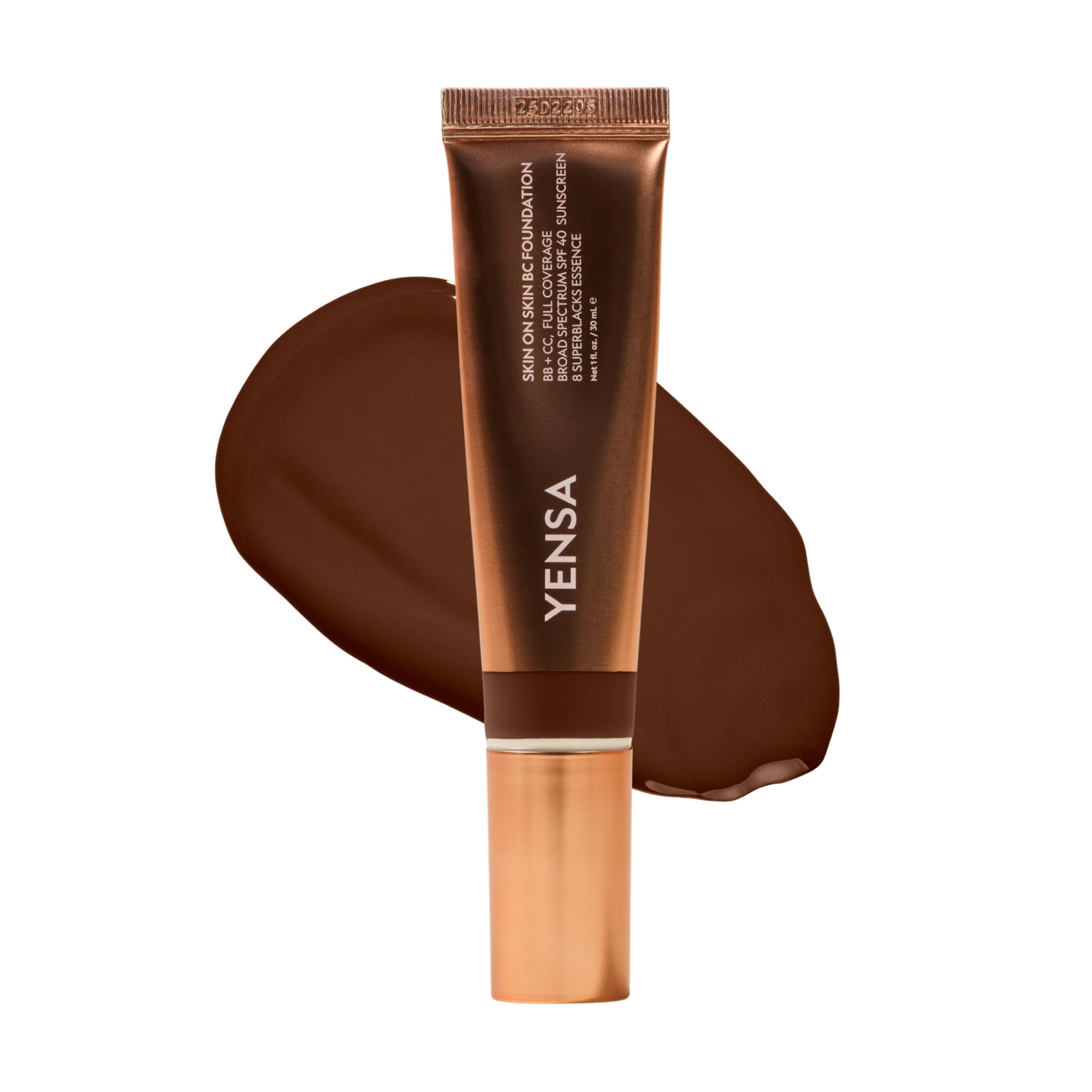 YENSA Skin on Skin BC Foundation Makeup - CC Cream, BB Cream & Full Coverage Foundation-In-One - Buildable, Radiant Finish with SPF 40, Hyaluronic Acid, Peptides & 8 SuperBlacks - Tan Golden (1 oz)