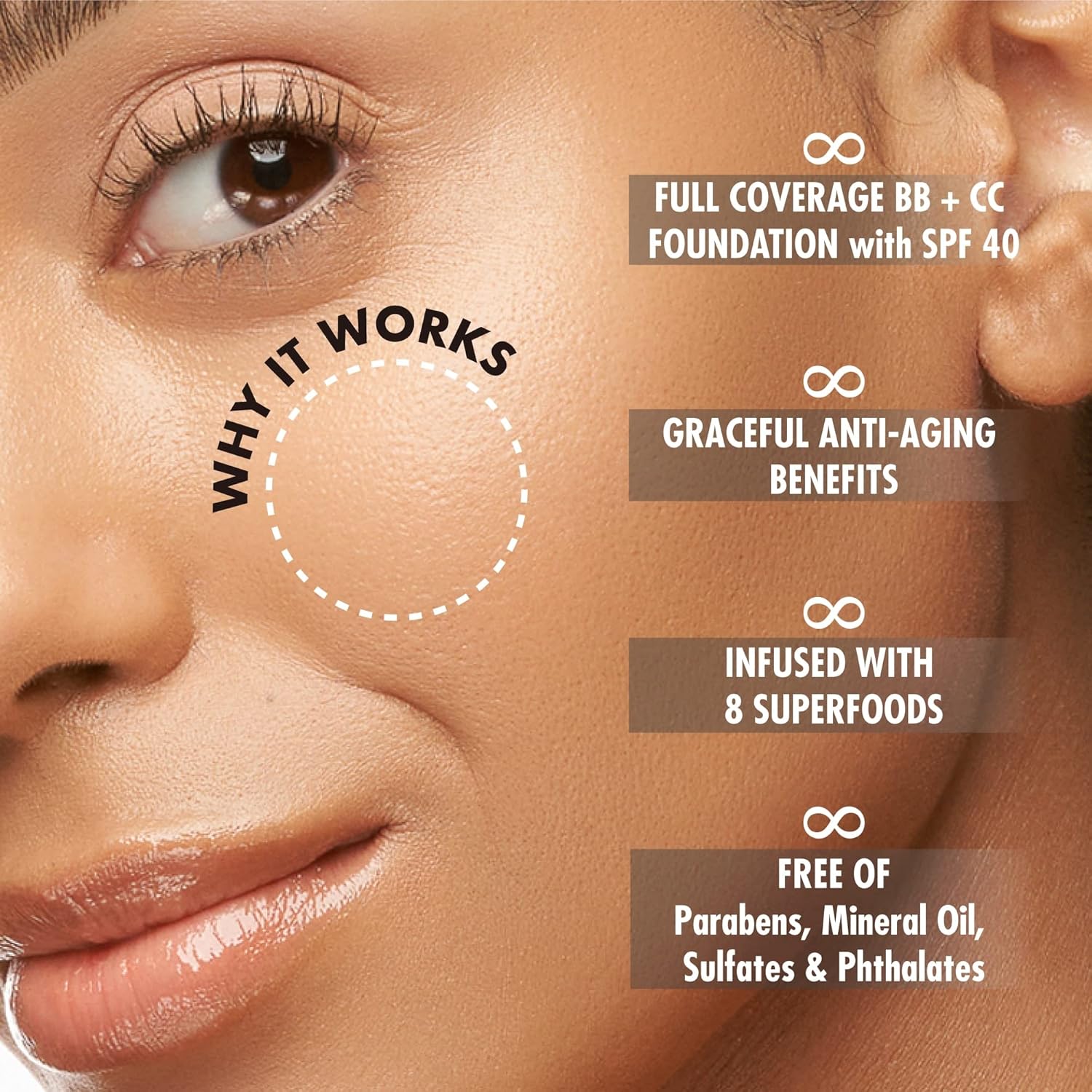 YENSA Skin on Skin BC Foundation Makeup - CC Cream, BB Cream & Full Coverage Foundation-In-One - Buildable, Radiant Finish with SPF 40, Hyaluronic Acid, Peptides & 8 SuperBlacks - Tan Golden (1 oz)